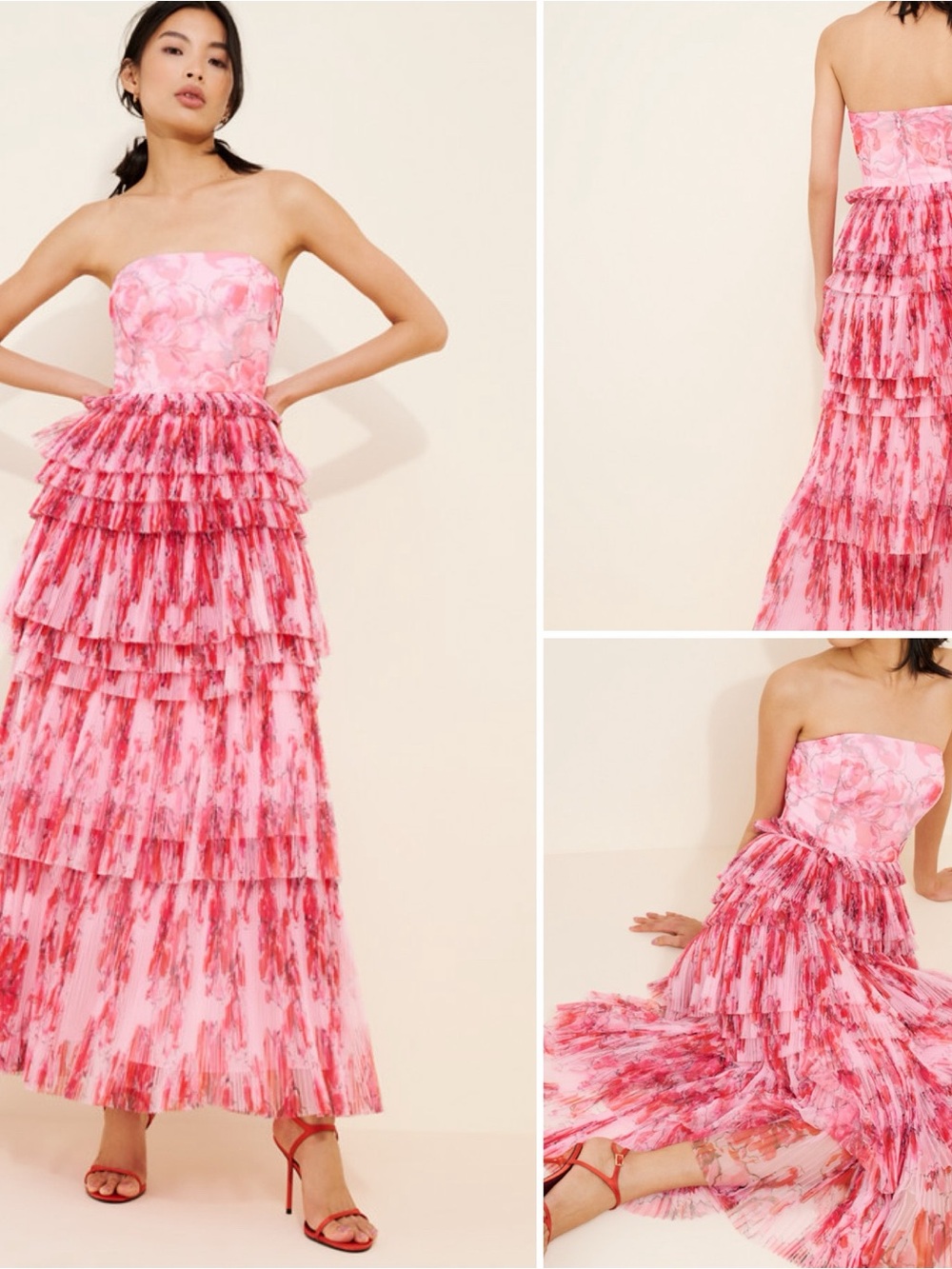 Anthropologie Hutch Outline Floral Tiered Strapless Gown Dress